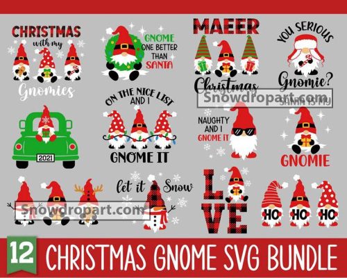 12 Christmas Gnome Svg Bundle, Christmas Svg, Holidays Svg