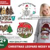 12 Christmas Leopard Messy Bun Png Bundle, Christmas Clipart
