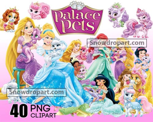 40 Palace Pets Png Bundle, Princess Clipart, Princess Pets Png