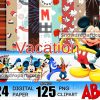 24 Family Vacation Digital Paper Bundle, Mickey Trip Png