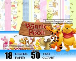 18 Winnie The Pooh Digital Paper Bundle, Pooh Clipart