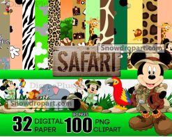 32 Mickey Safari Digital Paper Bundle, Mickey Jungle Png