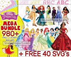 980 Princess Png Bundle, Princess Birthday, Princess Font