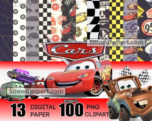 13 Cars Digital Paper Bundle, Lightning McQueen