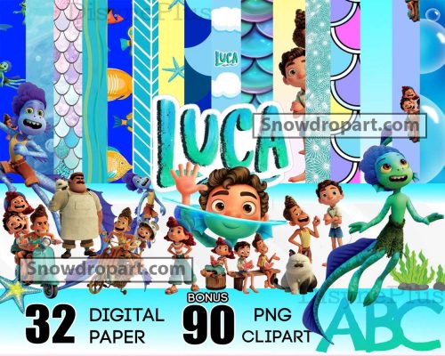 32 Luca Digital Paper Bundle, Luca Birthday, Luca Font