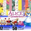 12 Alice In Wonderland Digital Paper Bundle, Alice Png