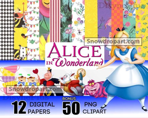 12 Alice In Wonderland Digital Paper Bundle, Alice Png