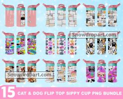 15 Cat And Dog Sippy Cup Flip Top Tumbler Png Bundle