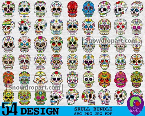 54 Mexican Skull Svg Bundle, Sugar Skull Svg, Day Of The Dead
