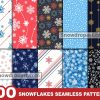 100 Snowflake Seamless Digital Paper Bundle, Christmas Paper
