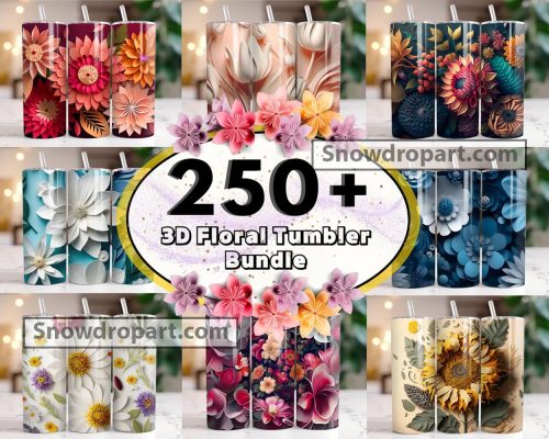 250 3D Floral Tumbler Png Bundle, 3d Flower Tumbler