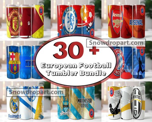 30 European Football Tumbler Png Bundle, Soccer Tumbler Png