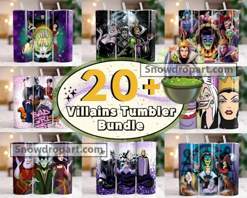 20 Disney Villains Tumbler Png Bundle, Halloween Tumbler